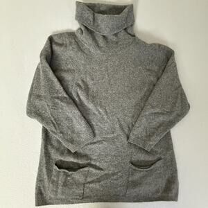 Benetton 100% Cashmere Turtleneck Tunic Sweater Gray Made in Italy Pockets